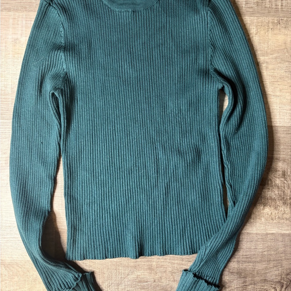 Lulu's Teal Ribbed Crew Neck Sweater